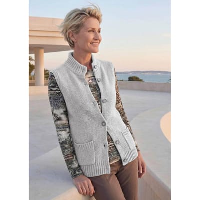 Lichtgewicht tricot vest met knoopsluiting - grijs - Gr. 19 van Goldner Fashion