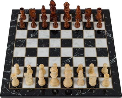 Klassiek Schaakspel met Houten Bord en Zwart Marmerdesign - 37 cm