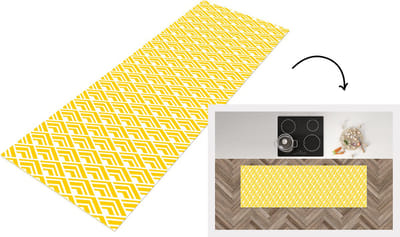 Keukenloper - Loper keuken - Geometrie - Zomer - Diamant - Geel - Patroon - 150x50 cm - Keukenloper vinyl