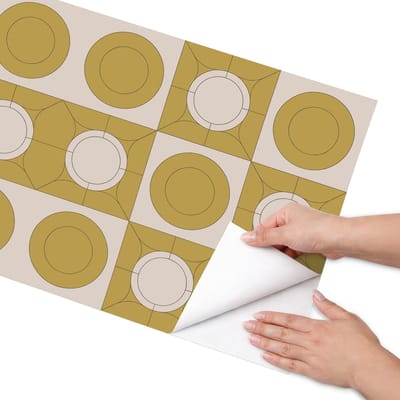 Coloray Meubel Wrap Folie - Beige Meubelfolie - 50x100 cm - Decoratiefolie Zelfklevend Mosterdwielen - Meubelfolie Zelfklevend - Minimalist Meubelfolie - Wrapfolie Keuken - Wanddecoratie - Geometrie