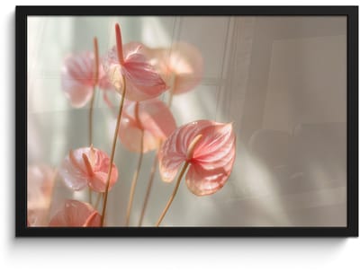 Poster in lijst - Fotolijst 60x40 cm - Posters - Bloemen - Stelen - Roze - Schaduw - Posterlijst zwart - Decoratie - Wanddecoratie woonkamer - Muurdecoratie slaapkamer