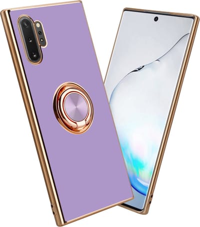 Cadorabo Hoesje geschikt voor Samsung Galaxy NOTE 10 PLUS in Glossy Licht Paars - Goud met ring - Beschermhoes van flexibel TPU-silicone Case Cover met camerabescherming en magnetische autohouder