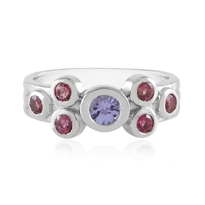 Cavill - Zilveren Ring 925 Sterling met Tanzaniet 0,344 ct en Roze Toermalijn 0,485 ct - Geplatineerd - Blauwe Edelsteen - Moderne Damesring 22x21 mm