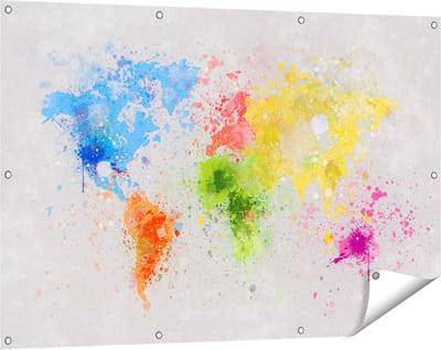 Gards Tuinposter Wereldkaart met Verfvlekken - Abstract - 120x80 cm - Tuindoek - Tuindecoratie - Wanddecoratie buiten - Tuinschilderij