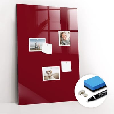 Tulup Whitebord - Bourgondische kleur Magneetbord - 60 cm x 90 cm - Memobord Glas - Scandinavisch Design Bord - Magnetisch Wandbord - Organiseer Je Bureau - Gratis 5 Sterke Magneten + Whiteboard Marker & Wisser - Magneetbord Muur - Magnetic Board