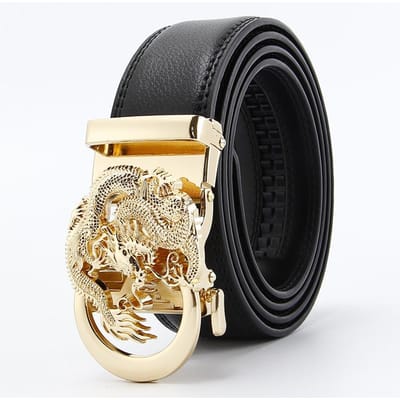 Nieuwe Draakvormige Tweelaagse Koeienhuid Riem Heren Automatische Gesp Echte Koeienhuid Zakelijke Casual Riem 110-130cm black