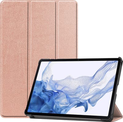 Hoesje - Geschikt voor Samsung Galaxy Tab S10 Plus - Dun & Stevig - Hard Cover Case - Trifold Bookcase Hoes - Met Uitsparing Geschikt voor S Pen - Hardcover Book - Tablethoes - Rosé goud