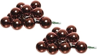 20x Mini glazen kerstballen kerststekers/instekertjes mahonie bruin 2,5 cm - Mahonie bruine kerststukjes kerstversieringen glas