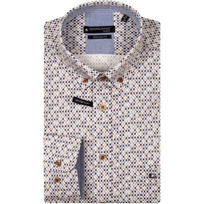 Giordano Overhemd Ivy Allover Dot Pattern Satin Stretch Button Down Navy-Multi / male