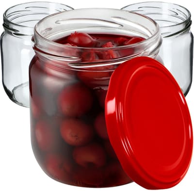 KADAX jampotten, 425 ml, inmaakpotten met schroefdeksel, potten met schroefsluiting, voorraadpotten voor jam, jam, honing (rood, 6 stuks)