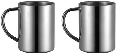 EXCITAT Koffiemok - Koffiebeker - RVS Beker - RVS Mok - Koffiekopje - Met handvat - Set van 2 - Zilver - 210 ml