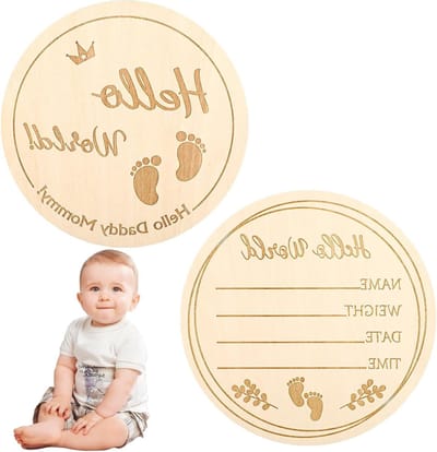 Ronde Houten Baby Aankondigingsbord van 10 cm, Perfect voor Babyshower Fotoproppen en Kinderkamer Decoratie, Welkom Baby Bord, Geboorte Aankondiging, Hello World Sign