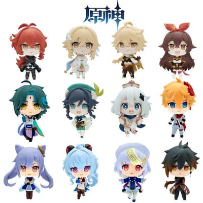 Genshin Impact Anime Model Blind Box 5 stuks Willekeurige Karakters Mysterie Verzamelfiguren Actiefiguur Poppenmodel Cadeauset voor Fans beige