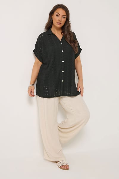 Yours Zwart Overhemd Met Broderie Anglaise En Aangegroeide Mouwen Size 42