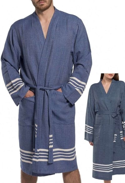 Lalay - hamam badjas Krem Sultan - navy - L - dames heren badjas - sauna badjas - dunne badjas - 100% gekamd katoen