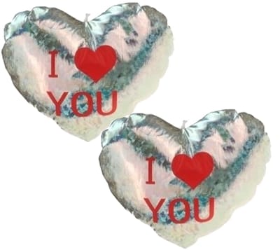 Krüger & Gregoriades Sierkussen - 2x - zilver - 14 cm - glimmend - hart I Love You - Valentijn - hart kussen - pluche