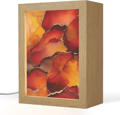 Tafellamp 15x20 cm - LED lamp - Rood - Marmer - Goud - Herfst kleuren - Abstract - Decoratieve tafellampen - Dimbaar - Tafellampje slaapkamer - Woonkamer binnen