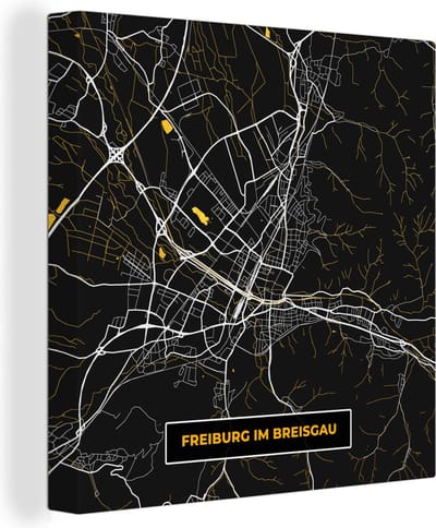 Canvas Schilderij Goud - Stadskaart - Plattegrond - Freiburg Im Breisgau - Kaart - Duitsland - 20x20 cm - Wanddecoratie