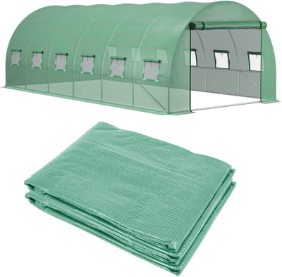 Killogood Tunnelkas vervangend zeil 18 m² - zeil 6 x 3 x 2 m PE anti-UV waterdicht 12 ramen + ritssluiting oprolbare deur groen