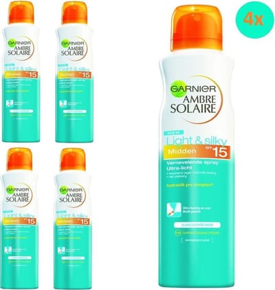 Garnier - Ambre Solaire - Light & Silky - Zonnepsray - Zonnebrandspray - SPF 15 - Voordeelverpakking - 4 stuks