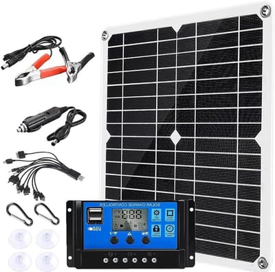 Zonnepaneel Kit - Solar Energie - Batterij Onderhoud - Dubbele USB Output - 28x28x0.3cm - Zwart