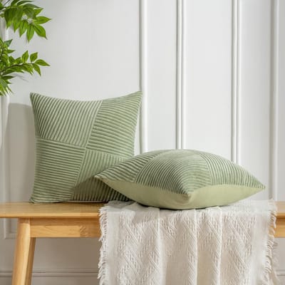 Famanu - Corduroy kussenhoezen 50x50 cm groen set 2, zacht ribfluweel vier seizoenen, decoratief voor kantoor auto bank