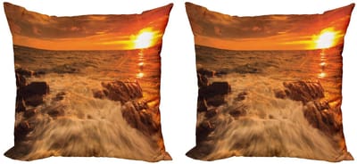 ABAKUHAUS Kussenhoes-Set 2x45cm – Oceaan met Rotsen – Dubbelzijdig digitaaldruk