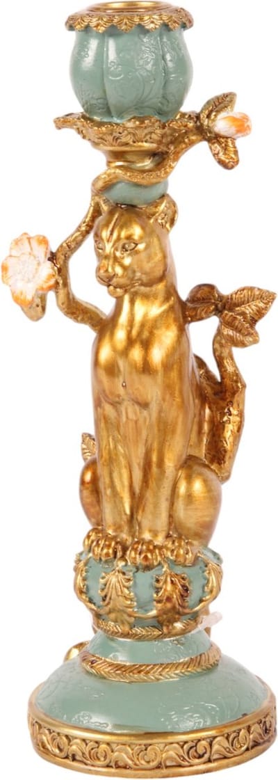 Baroque - Kandelaar - Kandelaar Luipaard 25.5 cm - Goud - Resin - 25.5x10x8.5 - Polyresin