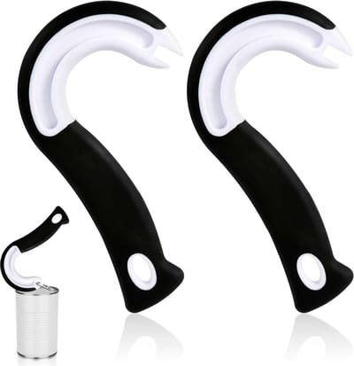 Dailygoods- Blikopener 2 Stuks - J-Vormige Treklip Blikopener - Kunststof - Handige Open Tools - 15 x 9 x 1 cm - Zwart - Blikkenopener