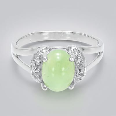 Cavill - Zilveren Ring - 925 Sterling Zilver - Keizerlijk Chrysopraas 1,19ct ovaal cabochon - Witte Topaz 0,022ct - Elegante Damesring Maat 17
