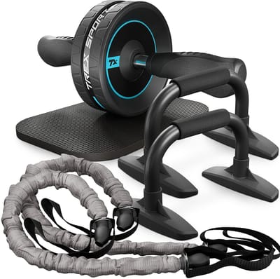 Trex Sport TX-010WSB - Trainingsset - 4-in-1 - Buikspierwiel - Push-up steunen - Mat en weerstandsbanden - Ab roller - Ab wheel - Kleur B