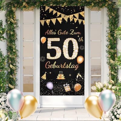 Verjaardagsdecoratie Banner Zwart Goud 180x90 cm - Feest Achtergrond Doek Herbruikbaar