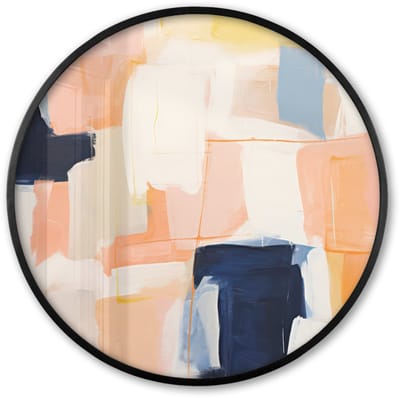 Poster in lijst Rond - Fotolijst 60x60 cm - Posters - Kunst - Abstract - Roze - Pastel - Ronde posterlijst zwart - Decoratie - Wanddecoratie woonkamer - Muurdecoratie slaapkamer