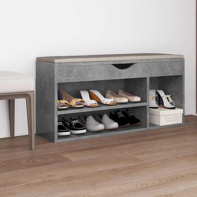 vidaXL - Schoenenbank - met - kussen - 104x30x49 - cm - bewerkt - hout - betongrijs