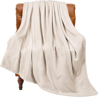 Fleece Deken Beige - Luxe Pluche Gezellige Donzige Deken 127 x 152 cm - Super Zachte Warme Lentedeken voor Reizen en Kamperen