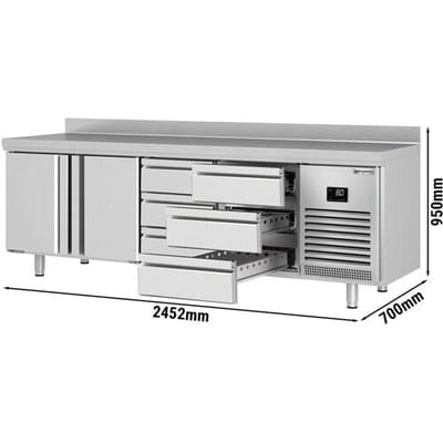 GGM Gastro Kühltisch Premium PLUS - 2452x700mm - mit 2 Türen - 6 Schubladen - mit Aufkantung