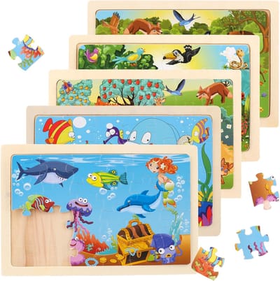 Puzzels - Houten Puzzel voor Kinderen - Puzzel Vanaf 3 - 6 Jaar - Boerderij - Zeebodemdieren - Steekpuzzel - Hout - Kinderspeelgoed Vanaf 3 Jaar - voor Jongens En Meisjes
