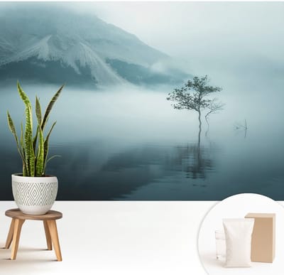 Wallfluent Behang - Mystiek van de natuur Muurbehang - 208x146 cm - Grijs Behang - Voor natuur- en kunstliefhebbers - Behang Voor de slaapkamer, woonkamer en kantoor - Wandbekleding Landschappen