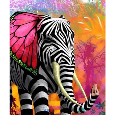 5D Diy volledige ronde diamant schilderij kruissteek  kleurrijke vlinder olifant  borduurwerk strass 20X30CM white