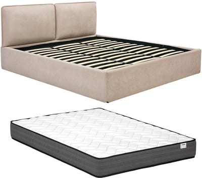 Vente-unique Bed met opbergruimte stof beige 180 x 200 cm (Super King Size Bed)