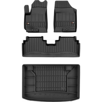 FROGUM PROLINE 3D Set - Rubberen Automatten + Kofferbakmat - Geschikt voor KIA Venga (2009-2019) - Lage laadvloer - Zwart