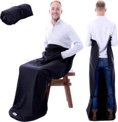Belieff® Outdoor/buiten Deken - Flexibele onderlaag - Fleece Deken - Dames & Heren - Wind- en waterdicht - Rol en klik sluit/opbergsysteem - Zwart