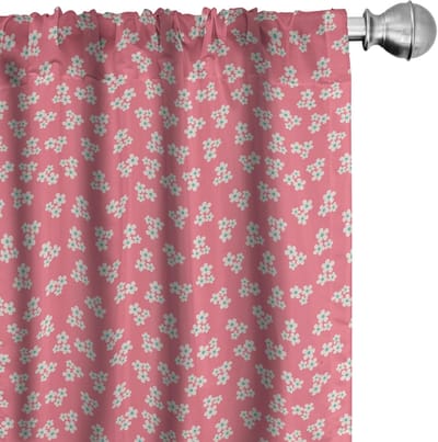 ABAKUHAUS Landhuisgordijnset 2x75x225 cm – microvezel, turkoois/roze/wit