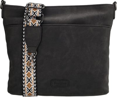 Beagles Malaga Schoudertas - Twee Ritsvakken - Kleurrijke Schouderband - Voorvak - Achtervak - Dames - Afneembaar - Crossbody - Tas - Zwart