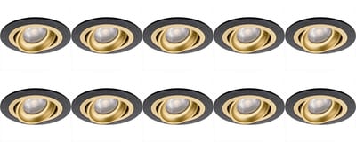 Spot Armatuur 10 Pack - Pragmi Alpin Pro - GU10 Inbouwspot - Rond - Zwart/Goud - Aluminium - Kantelbaar - Ø92mm