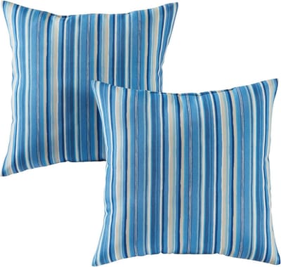 Set van 2 buiten sierkussens 43 cm met stalen blauwe streep