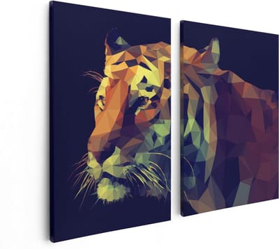 Artaza Canvas Schilderij Tweeluik Tijger Illustratie Van Origami - Abstract - 80x60 - Foto Op Canvas - Canvas Print