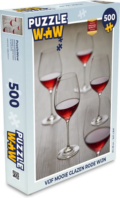 Puzzel Vijf mooie glazen rode wijn - Legpuzzel - Puzzel 500 stukjes