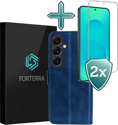 Hoesje Met Screenprotector - Geschikt voor Samsung Galaxy S25 FE - Luxe Pasjeshouder - Flipcase - Bookcase Portemonee - Flip Case - Kunstleer Book Case - Book Cover - Walletcase - Portemonneehoes - Donkerblauw
