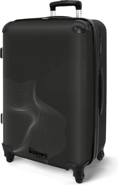 NoBoringSuitcases.com® - Koffer groot - Rolkoffer lichtgewicht - Zwart met witte golvende lijnen - Reiskoffer met 4 wielen - Grote trolley XL - 20 kg bagage - Hardcase suitcase - Ruimbagage middelgroot